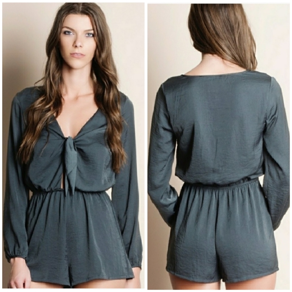 Tie-Front Satin Romper